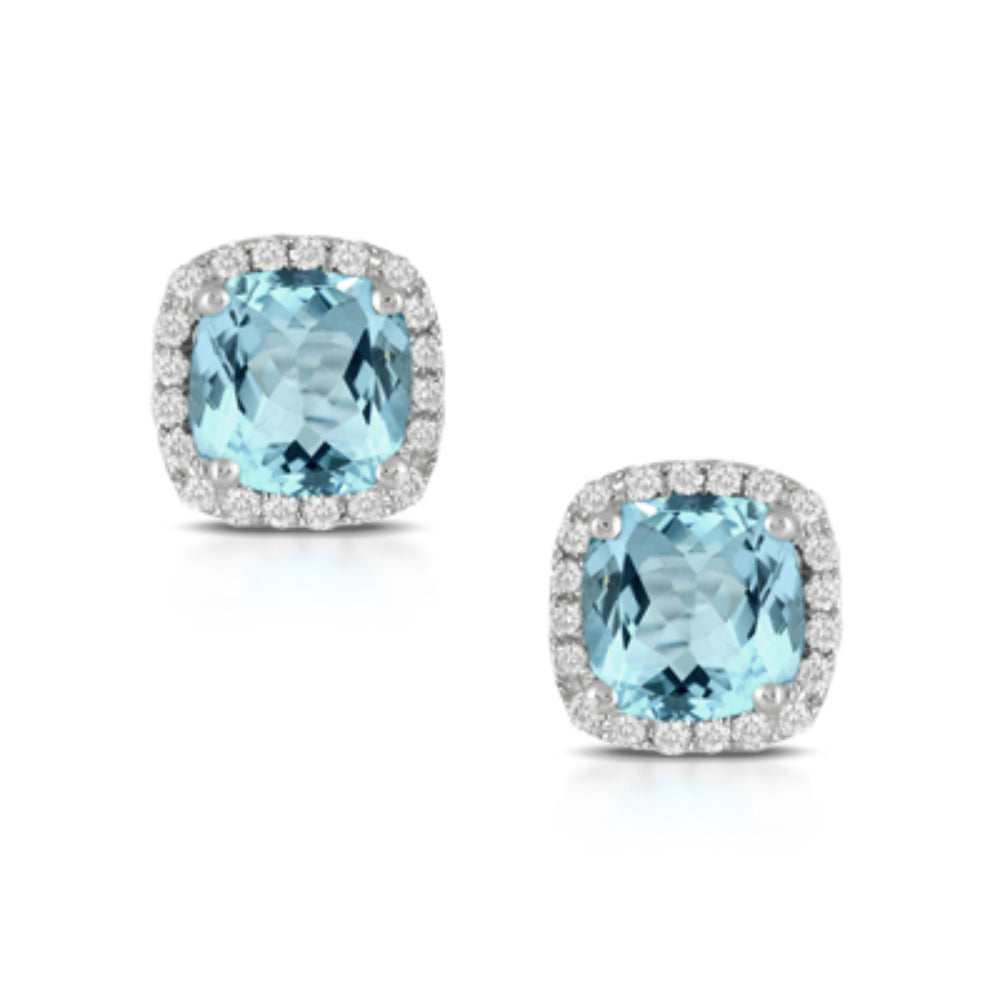 Exquisite 18k White Gold Sky - Blue Topaz and Diamond Stud Earrings