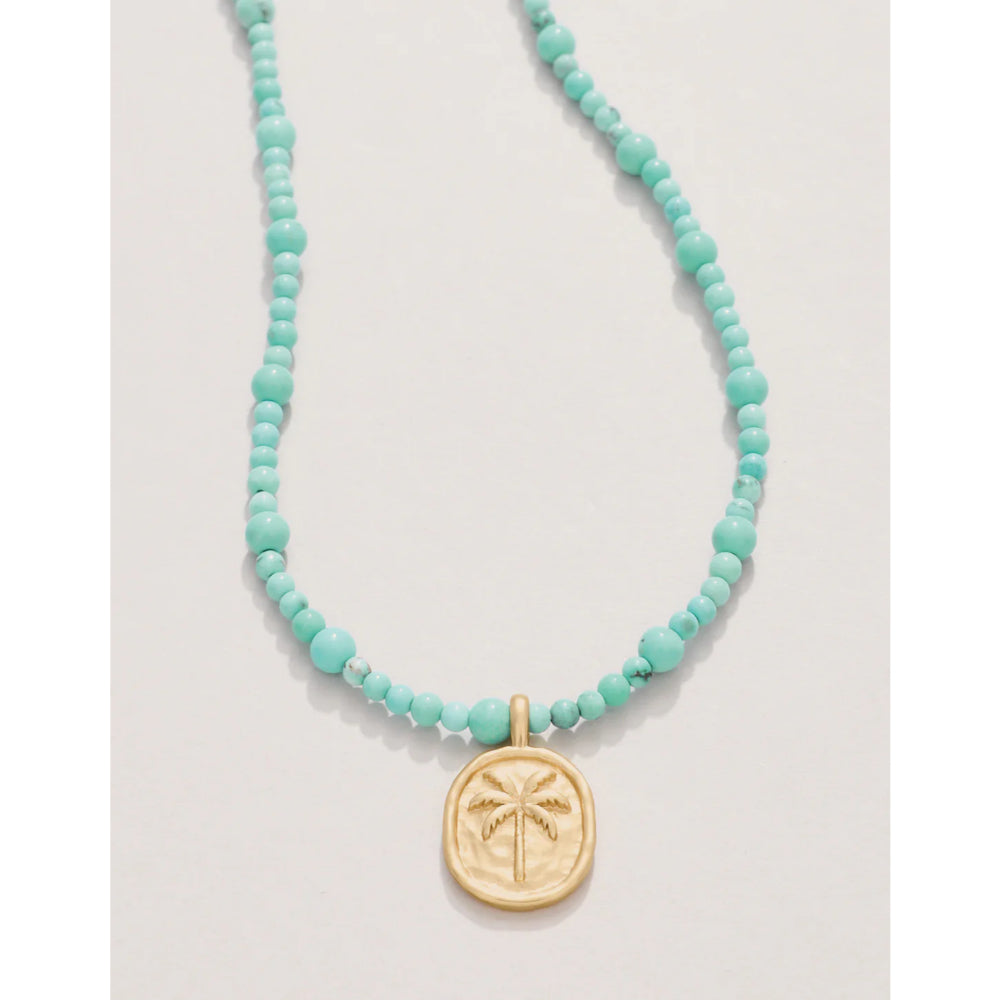 17-Inch Turquoise and Palm Tree Beaded Harmony Necklace in 18kt Matte Gold