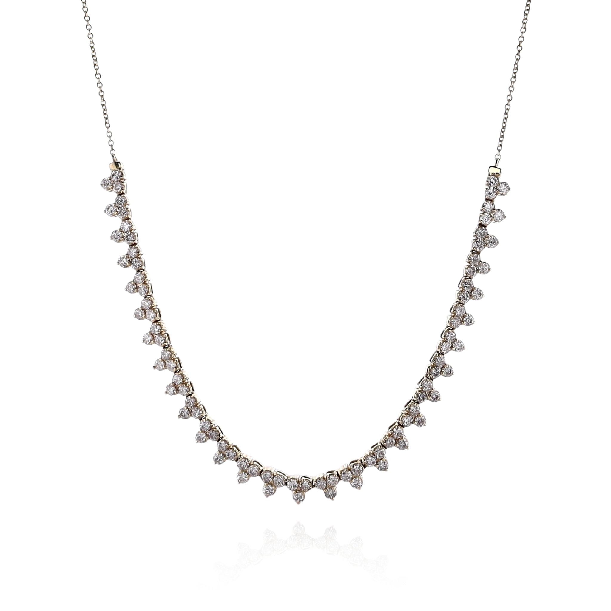 Adjustable 16-18 Inch 14k Yellow Gold Tri-Cluster Diamond Necklace