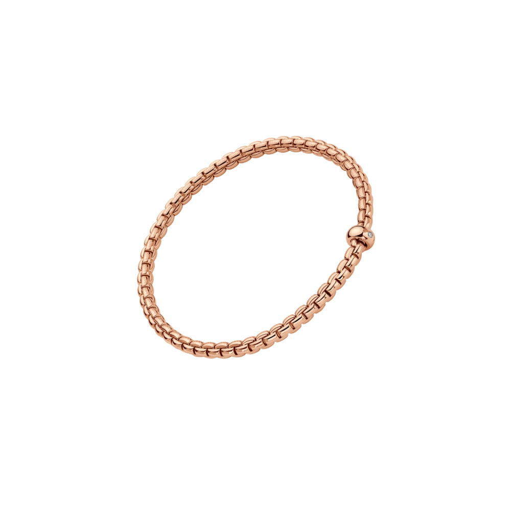 18k Rose Gold Fope Eka Collection Flex'it Bracelet with a Single 0.01 ct Diamond, Small Size