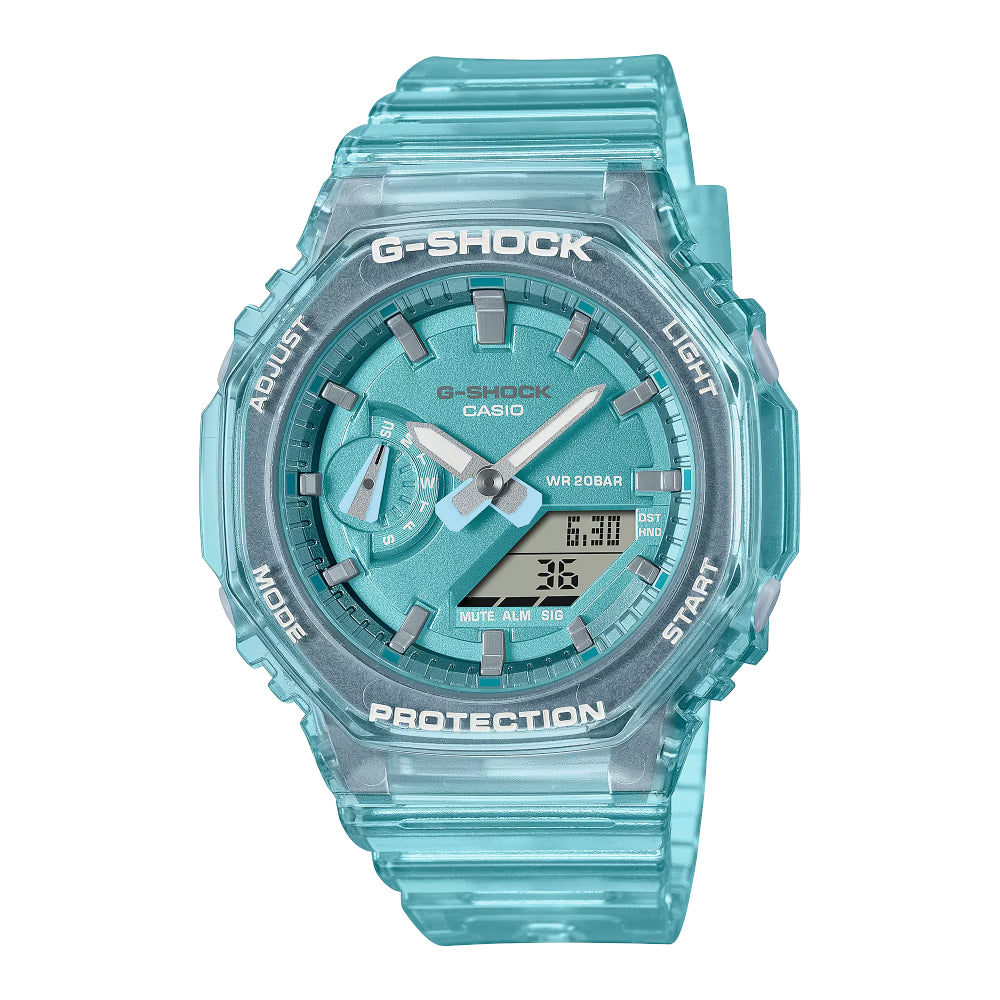 G-Shock Ladies' Analog - Digital Translucent Blue Resin Wristwatch with Fashionable Design