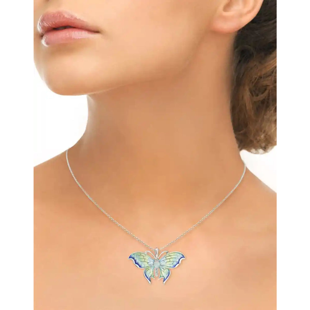 Nicole Barr Blue Opal & White Sapphire Butterfly Necklace with Plique - a - Jour Design