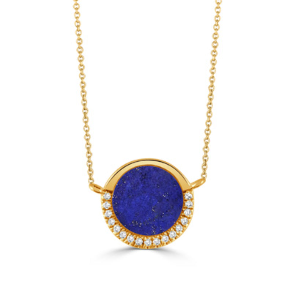 Exquisite 14k Gold Lapis Lazuli and Diamond Pendant Necklace for Women