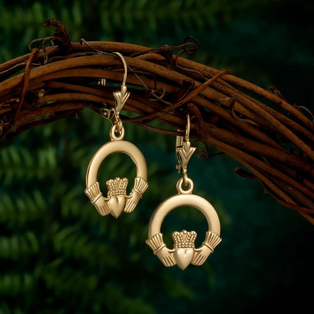 Stunning 14k Gold Hallmarked Claddagh Drop Earrings for Jewelry Lovers
