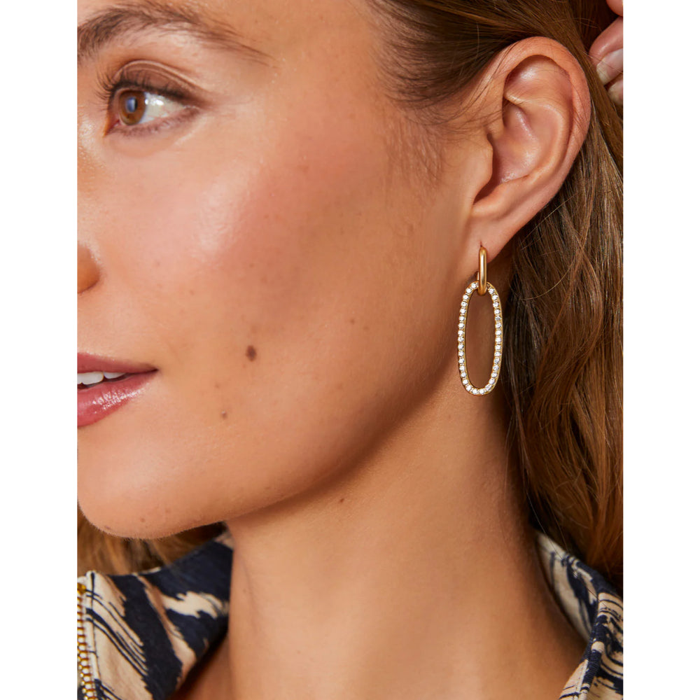 Sparkling 18kt Matte Gold Spartan Hudson Convertible Crystal Hoop Earrings