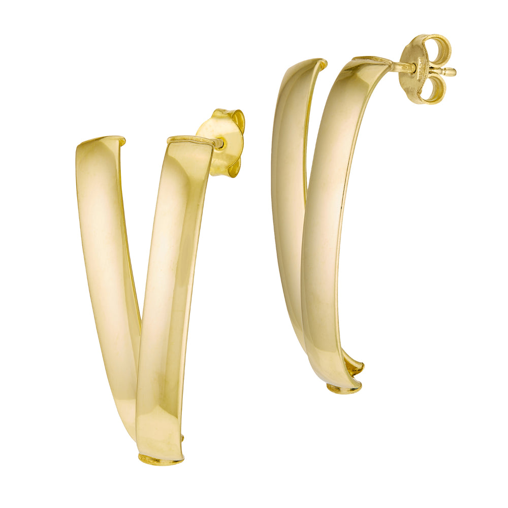 14k Gold V-Shape Curved Post Style Earrings for Fashion Lovers