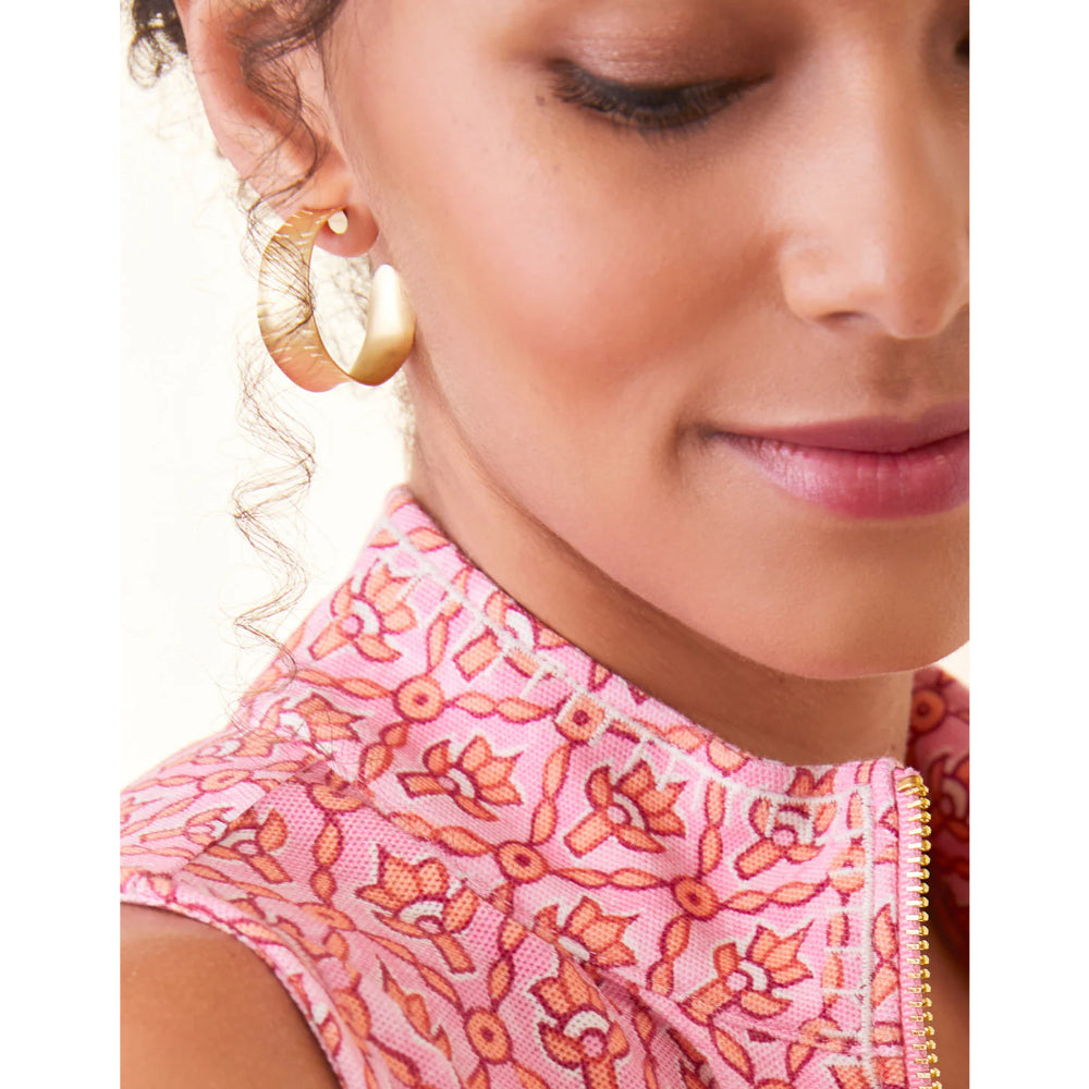 Spartina Fashionable 18kt Matte Gold Plated Textured Queenie Midi Hoop Earrings for Women