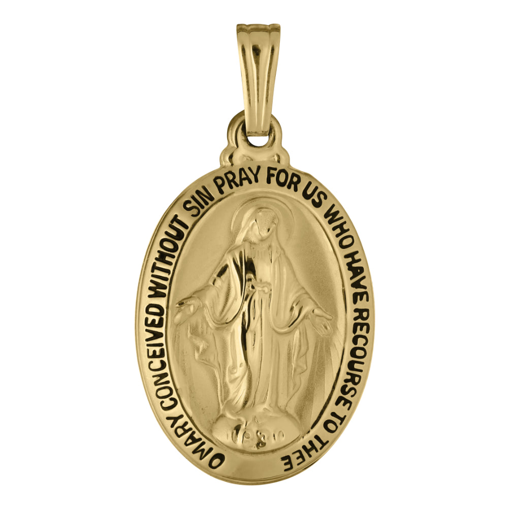 14k Gold Oval Shaped Miraculous Medal for Religious Jewelry