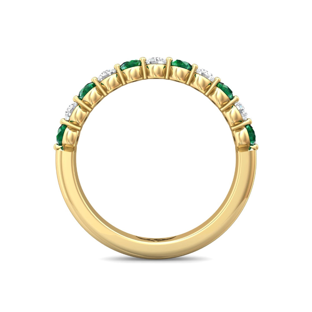 14k Yellow Gold Martin Flyer Diamond and Emerald Half Eternity Band Jewelry