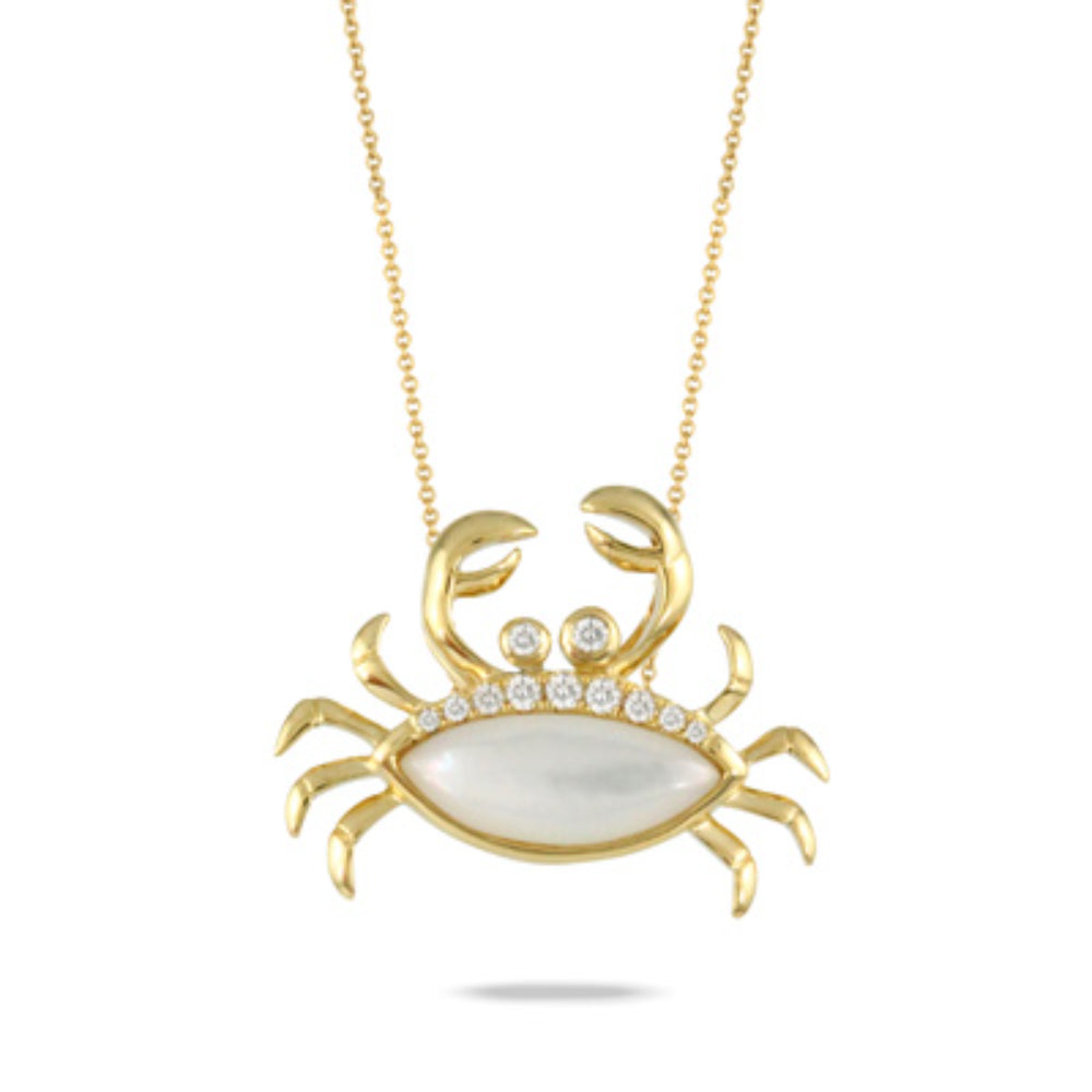 Exquisite 18k Gold Diamond-Embedded Mother of Pearl Crab-Shaped Pendant for Jewelry Lovers