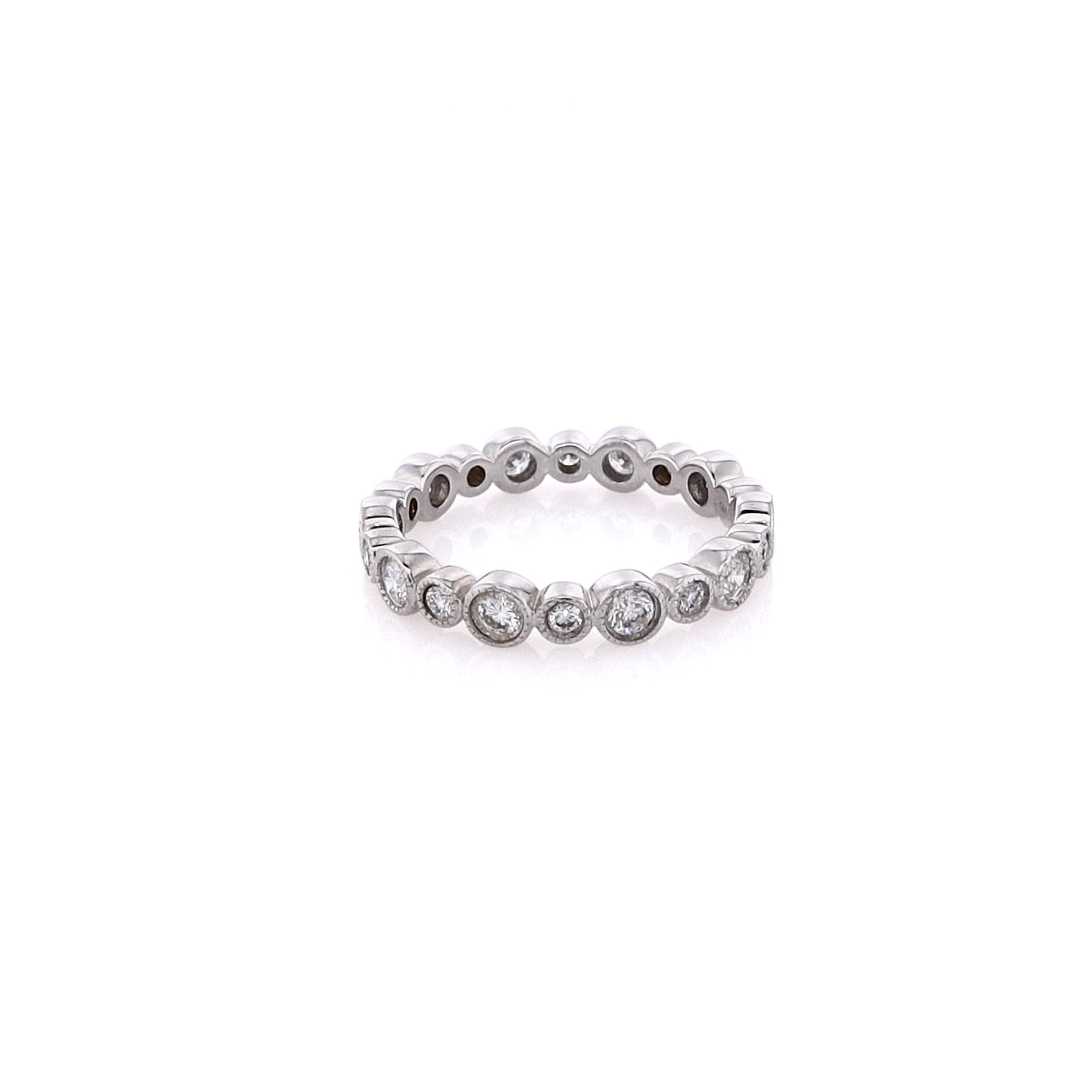 Exquisite 14 Karat White Gold Diamond Eternity Band with Alternating Bubble Design
