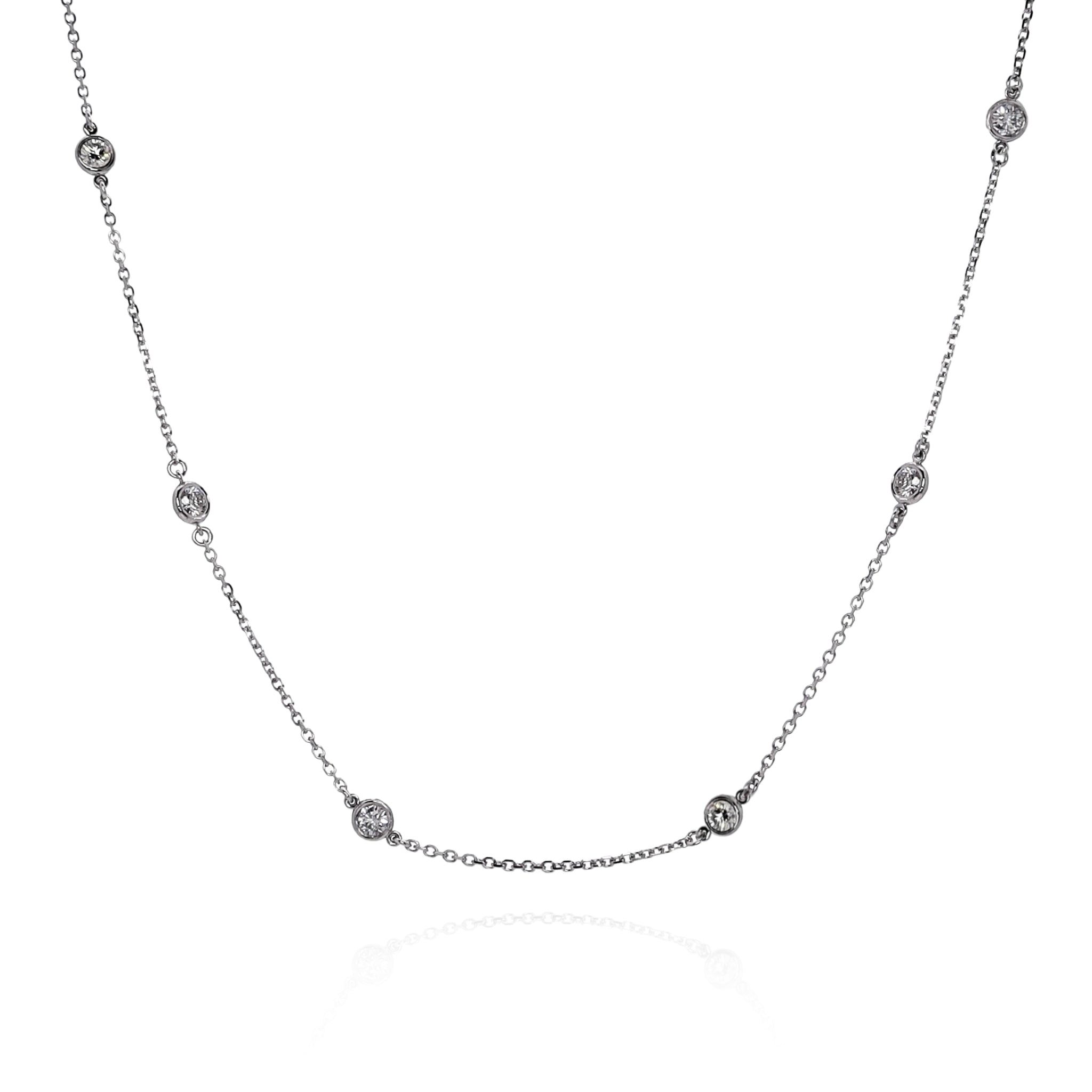 18-Inch 14k White Gold Diamond Necklace with 12 Bezel-Set Round Brilliant Diamond Stations, 0.90 - 1ct Total Diamond Weight