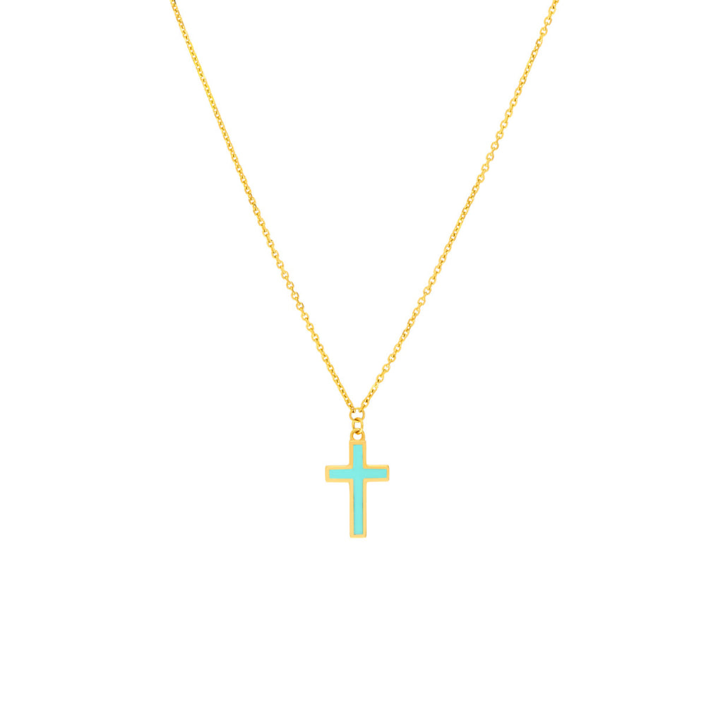 14k Gold Enameled Cross Design Pendant Necklace for Fashion Jewelry Lovers