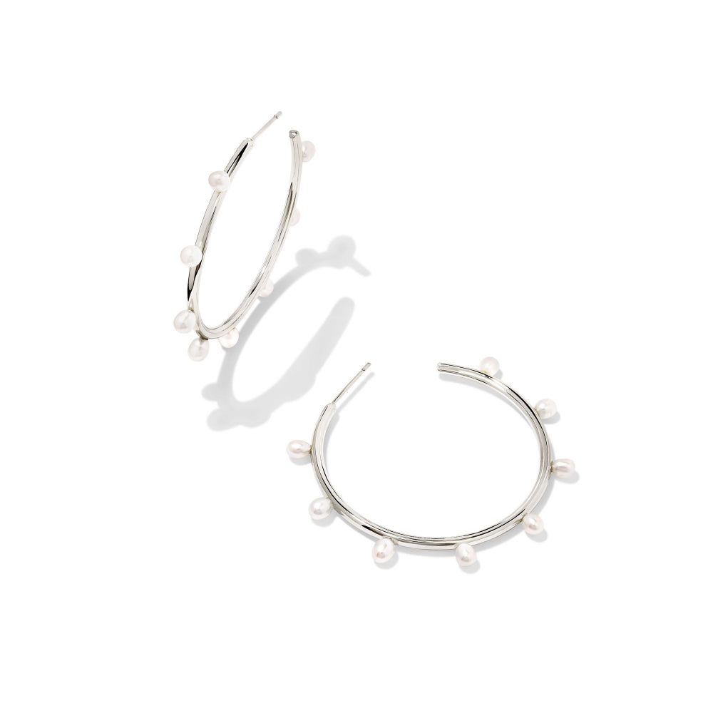 Kendra Scott Leighton White Pearl Gold-Plated Hoop Earrings for Women