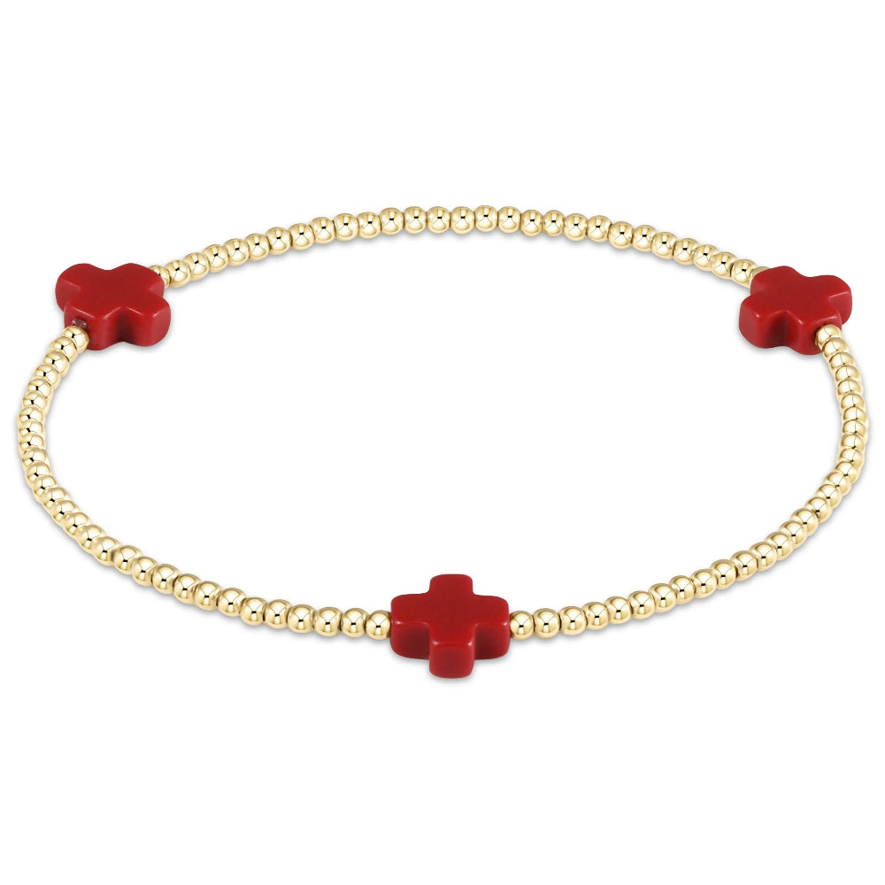 Enewton Red Signature 6.25 Cross Gold Pattern 2mm Beaded Bracelet