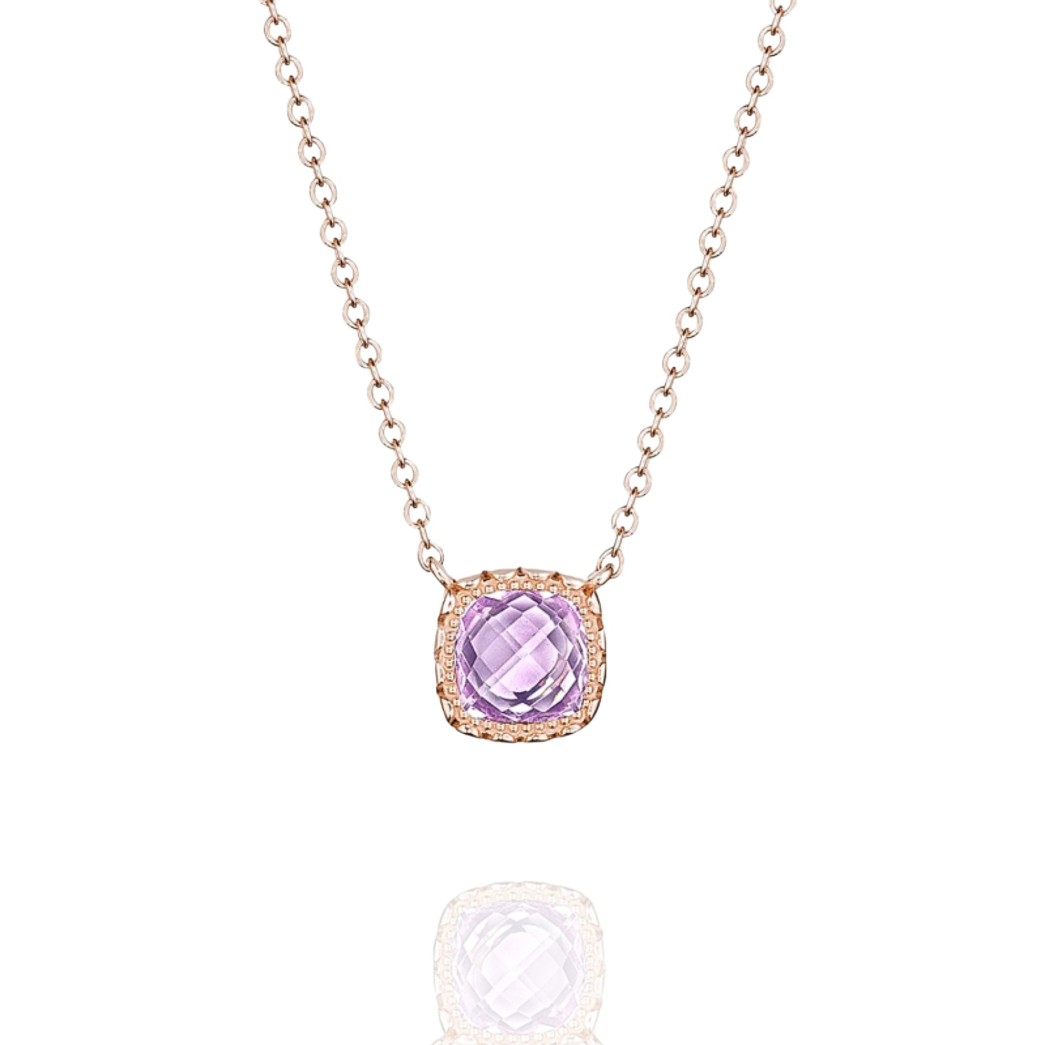 Tacori 14k Rose Gold Delicate Cushion-Shaped Gemstone Rose Amethyst Pendant Necklace for Women
