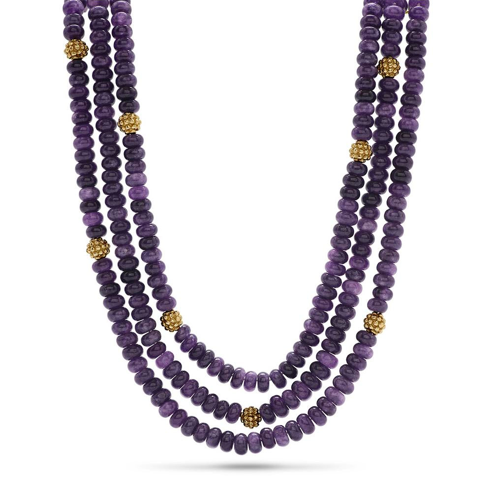 Capucine De Wulf Jewel-Toned Triple Strand Necklace with Golden Berries