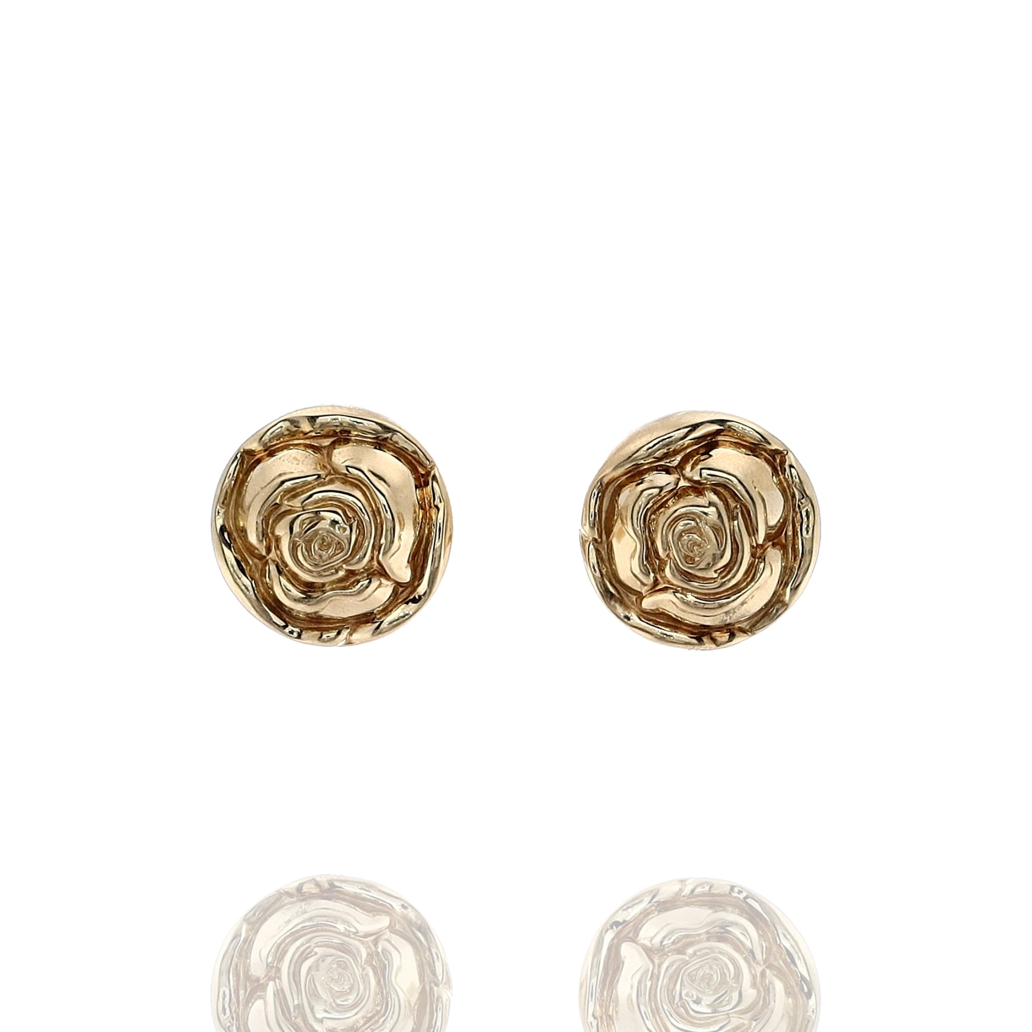 Exquisite 18k Yellow Gold Round Rosebud Pierced or Clip - On Earrings