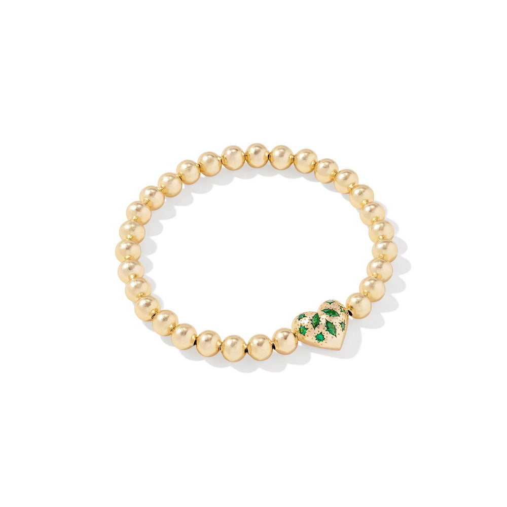 Kendra Scott Gold Green Crystal Holland Heart Stretch Bracelet for a Playful Look