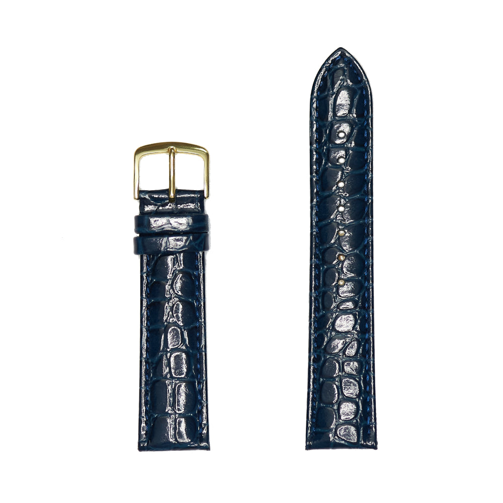 Navy Men's Luxury Padded Stitched Genuine Crocodile Grain Leather Watch Band