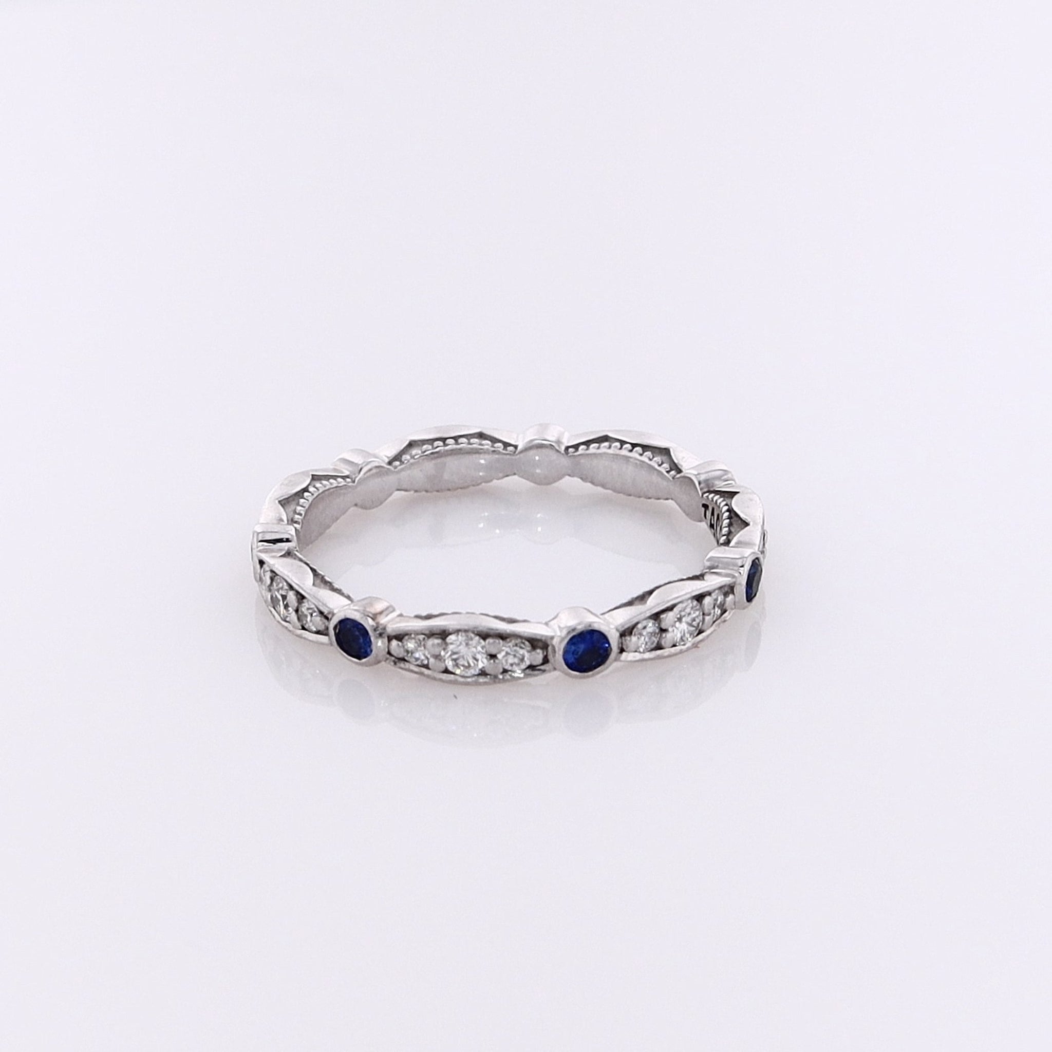 18K White Gold Tacori Alternating Diamond and Sapphire Eternity Wedding Band