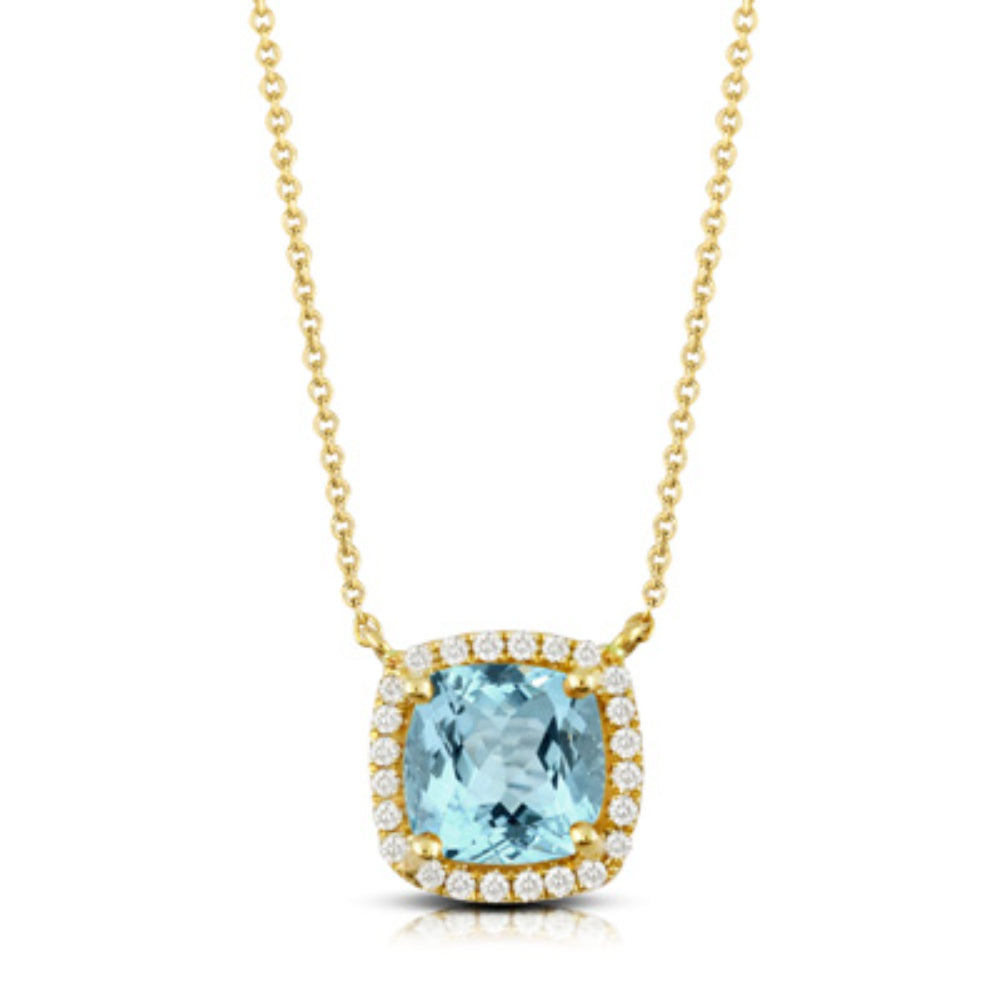Exquisite 18k Gold Necklace Pendant Adorned with Sky Blue Topaz and Diamonds