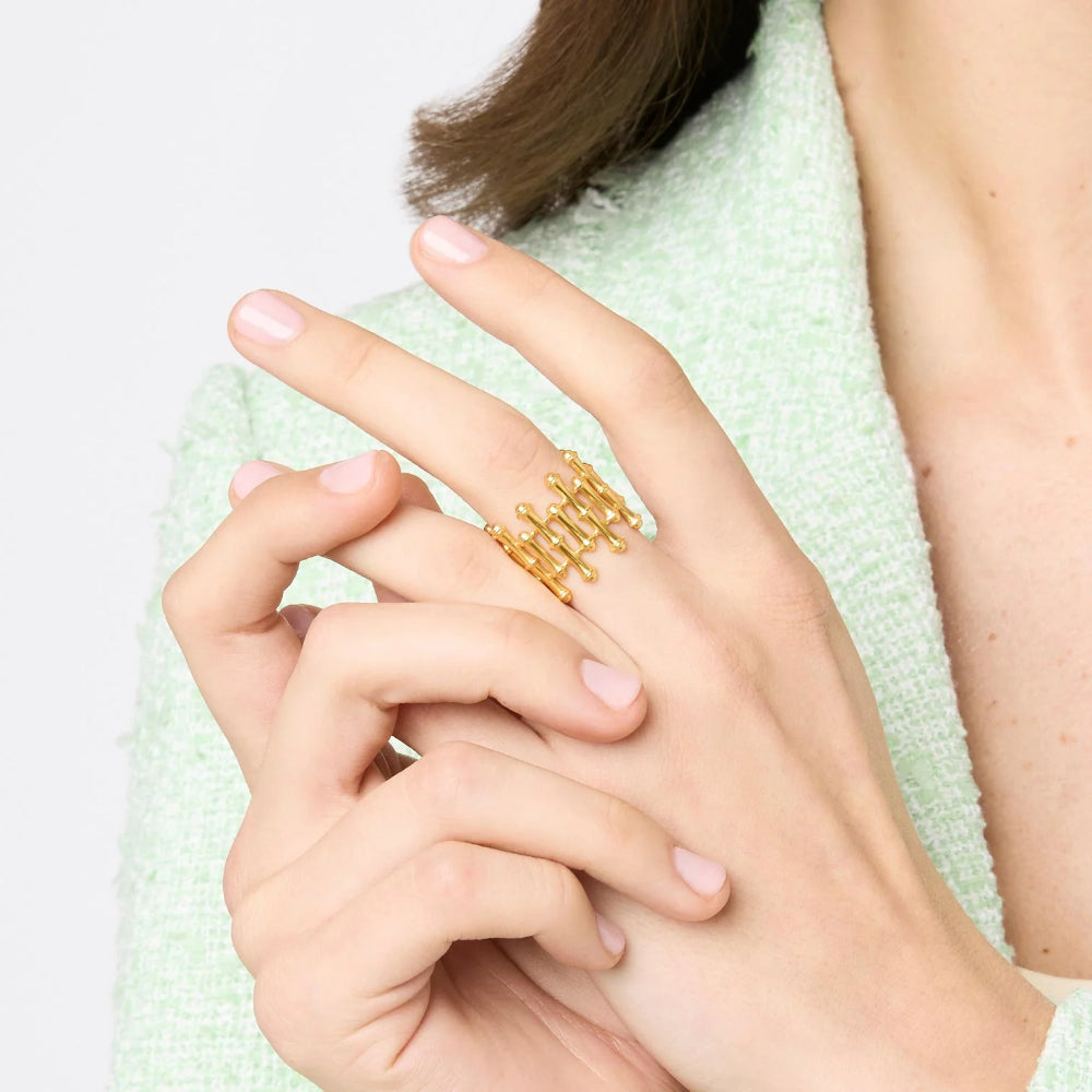 Julie Vos Adjustable 24K Gold Plated Bamboo-Themed Fashion Ring