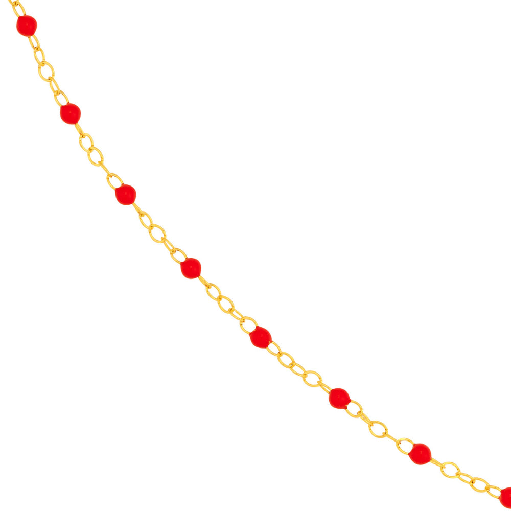 14k Red Enamel Beaded Piatto Style Necklace Chain, 10 Inches