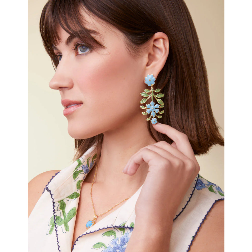 Blue/Green Enamel 18kt Matte Gold Plated Spartina Delphinium Earrings