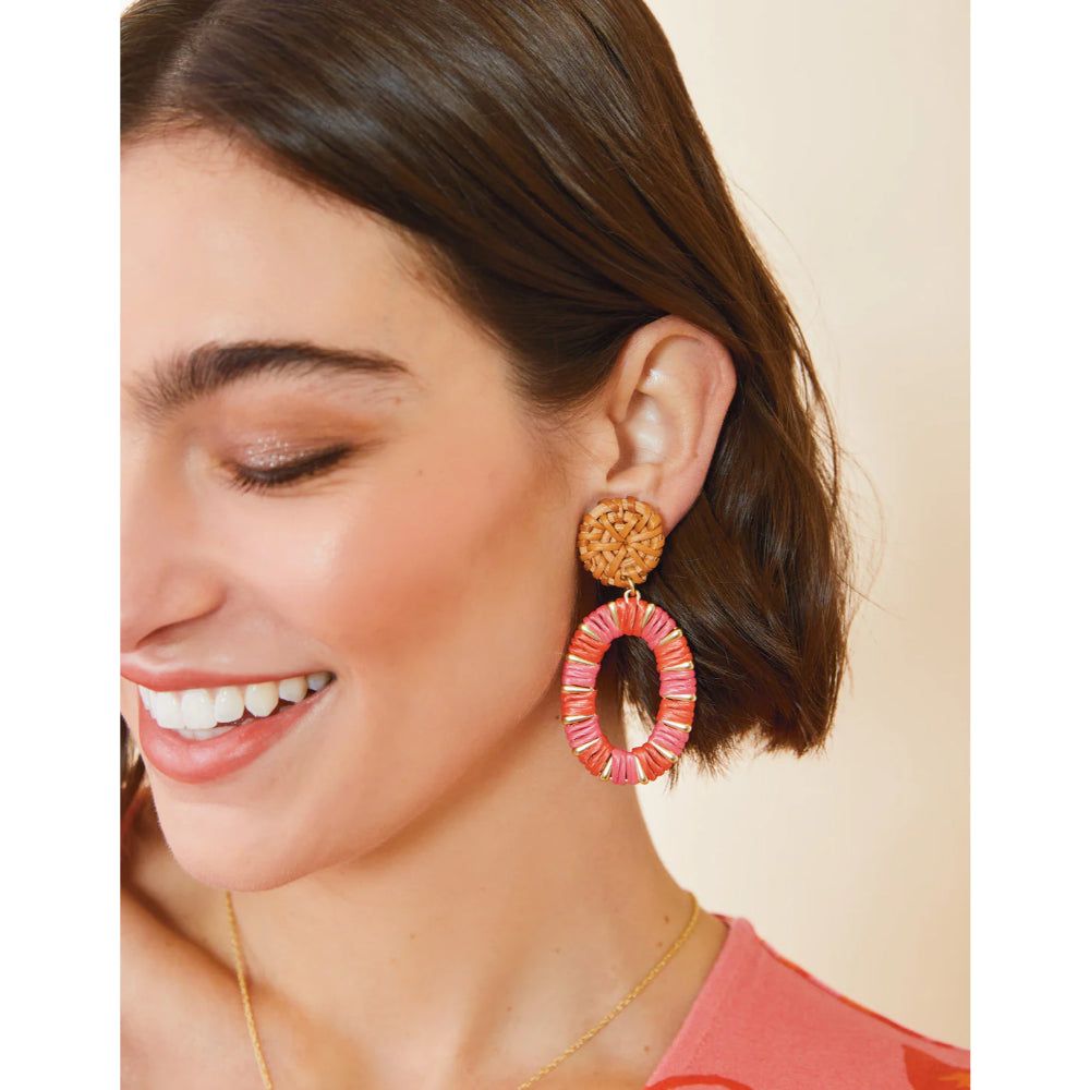 Red Spartina Lightweight Straw Oval Earrings for Tropical Vibes