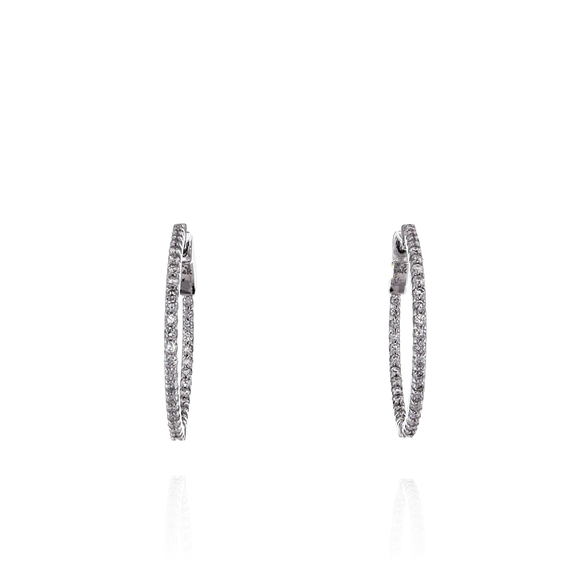 14k White Gold 0.75 - 0.79ct U - Prong In and Out Diamond Hoop Earrings with High Polish Finish