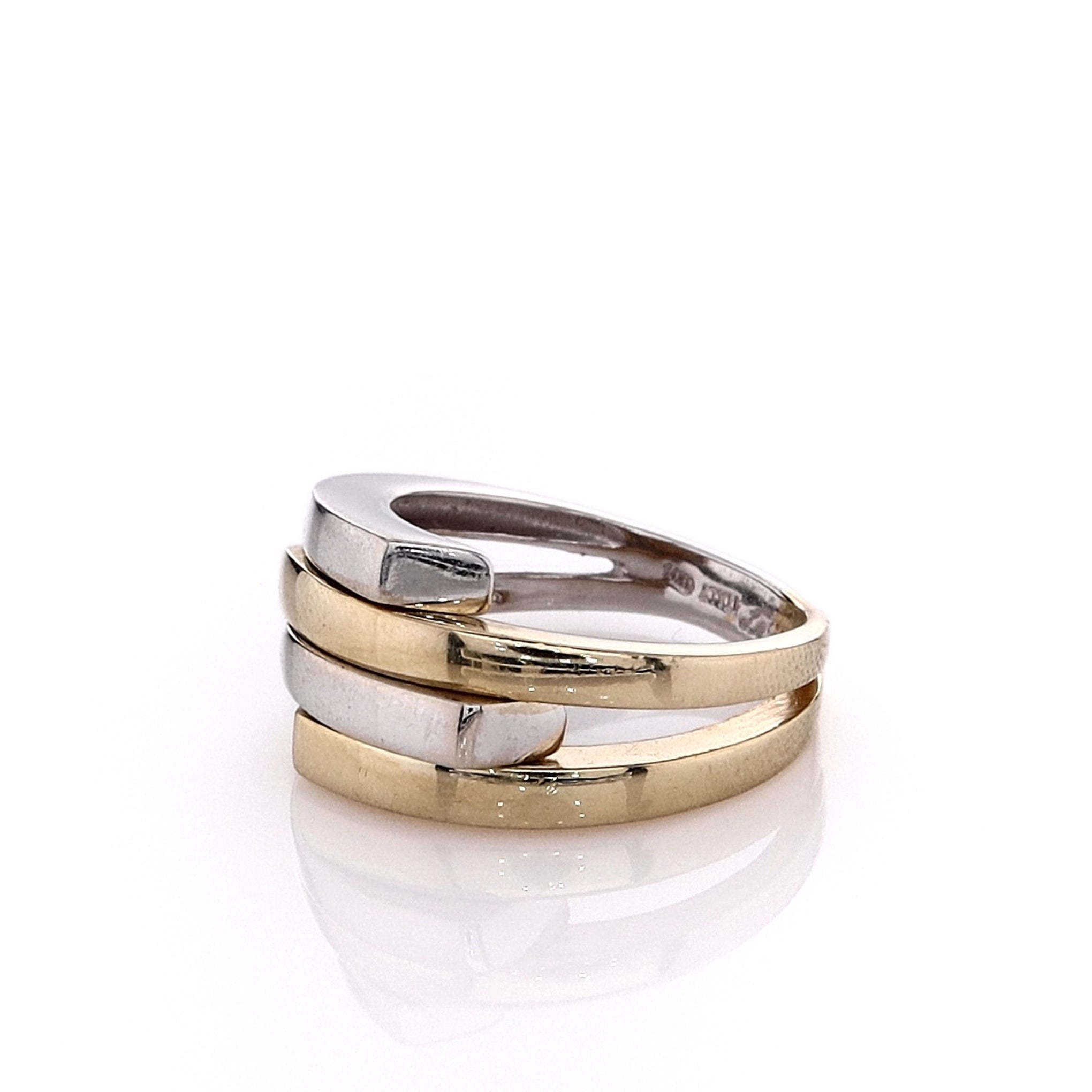Exquisite Estate 14k Gold Two-Tone Polished Bar Bypass Design Engagement Ring