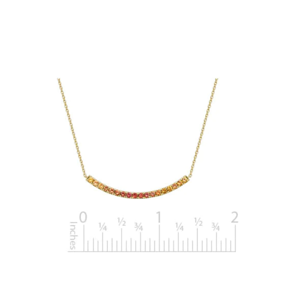 14k Gold Adjustable Curve Bar Pendant Necklace with Multi - color Sapphires