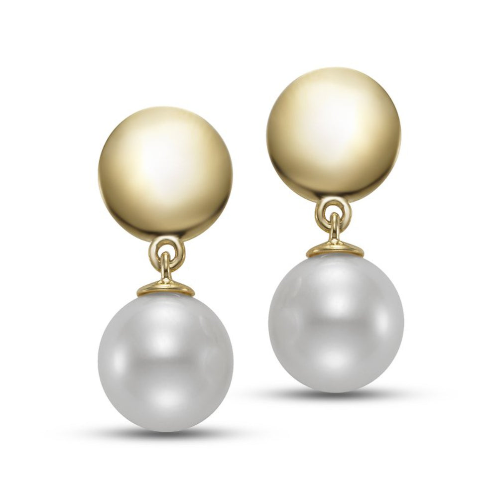 Stunning 14k Gold Freshwater Pearl Drop Earrings with 8.5 - 9.0 mm Pearls