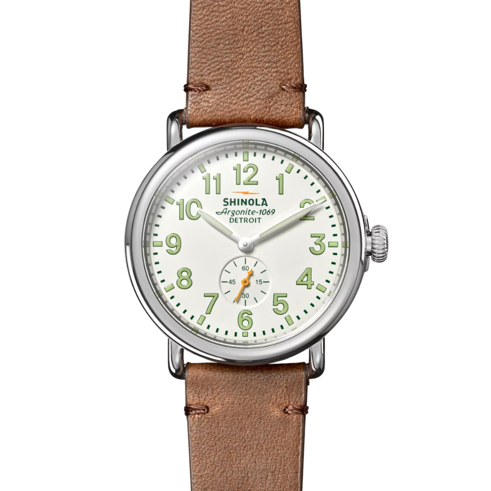 Shinola Runwell 41mm Watch - Elegant White Dial with Striking Green Accents