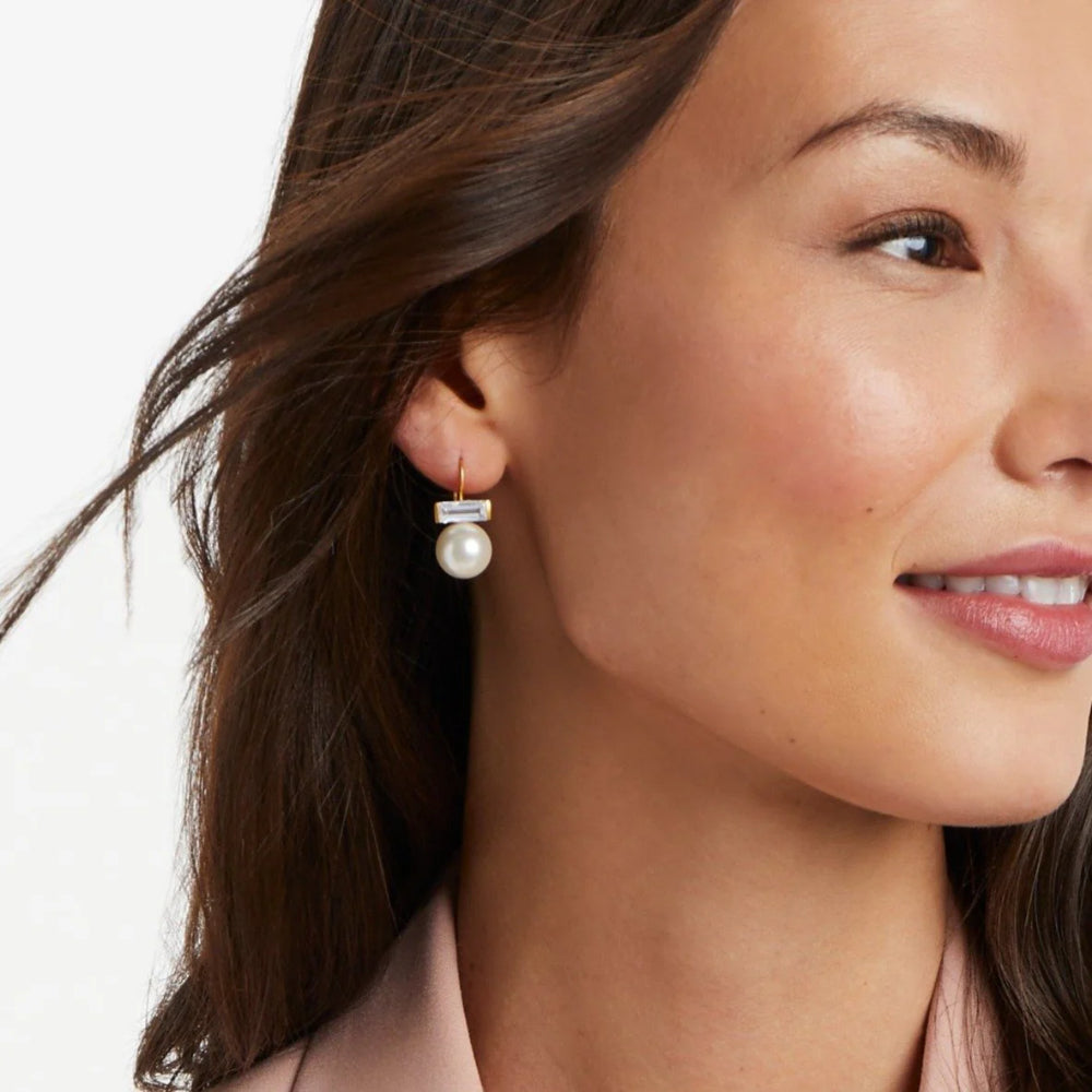 Julie Vos Shimmering 24K Gold-Plated Charlotte Earrings with CZ Baguette and Shell Pearl
