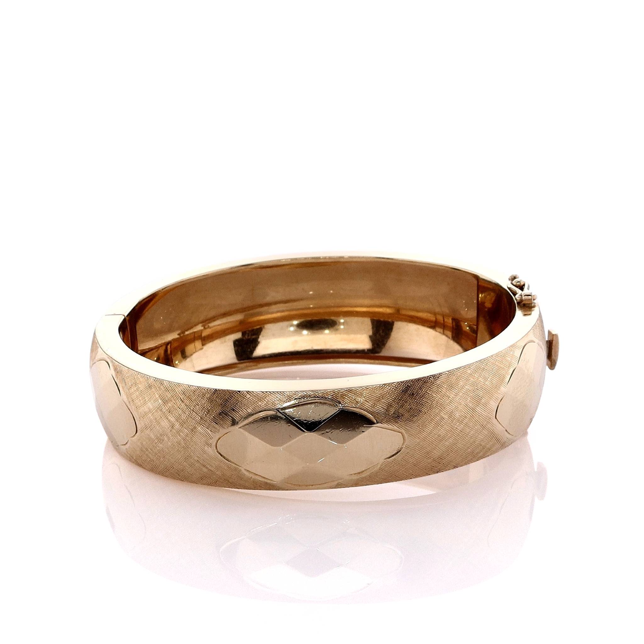 14k Yellow Gold Tapered Bangle Bracelet with Brushed and Polished Centers