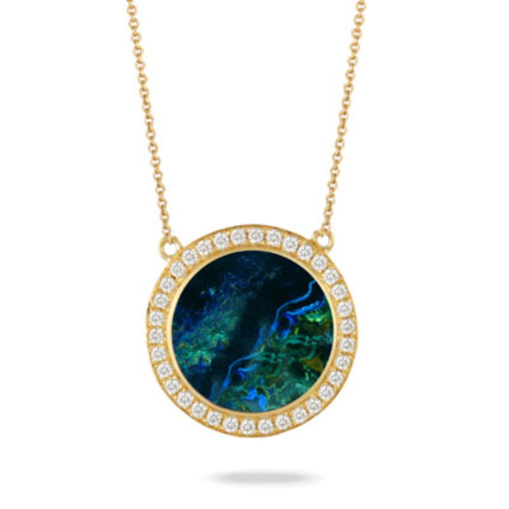 Exquisite 18k Gold Diamond Necklace Adorned with Azurite and Malachite Gemstones
