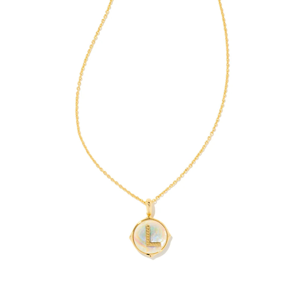 Kendra Scott Letter Gold Disc Reversible Pendant Necklace Crafted with Iridescent Abalone - A Stunning Jewelry Piece for Personalized Style