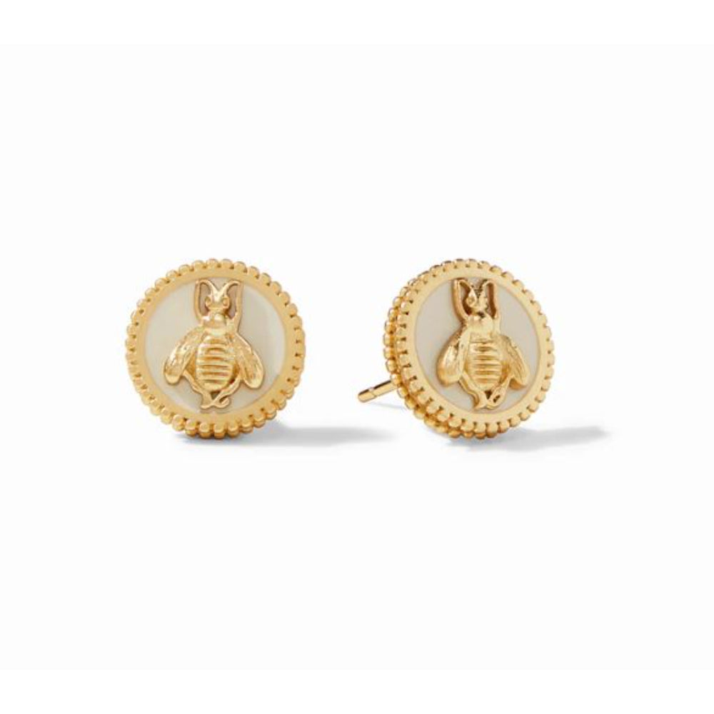 Julie Vos Gold-Plated Bee Cameo Stud Earrings, a Fine Piece of Jewelry