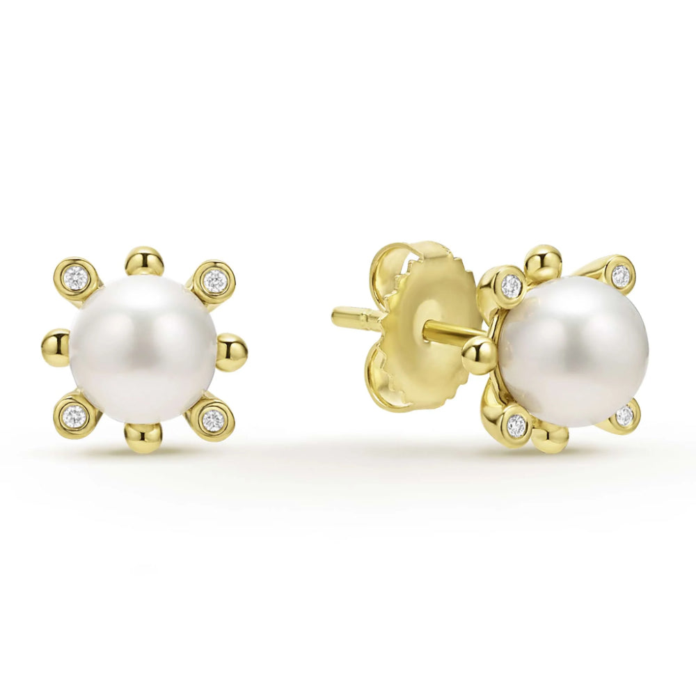 Lagos Luna 18k Gold and Diamond - Adorned Pearl Stud Earrings