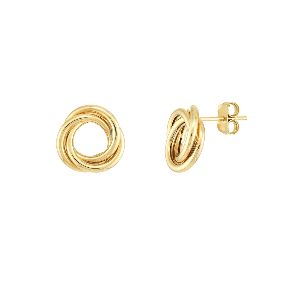 Exquisite 14k Gold Open Stud Earrings in the Shape of a Love Knot for Expressing Love