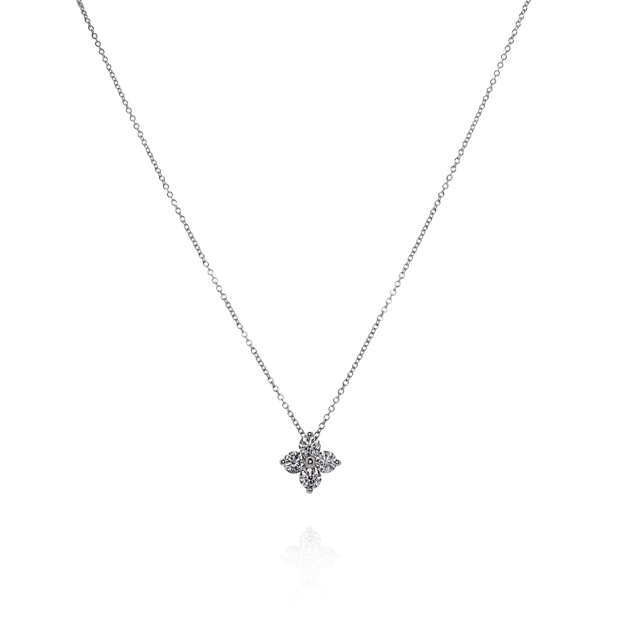 Exquisite 14k White Gold 4 - Diamond Cluster Pendant with Adjustable 16 - 18 - Inch Chain for Necklaces