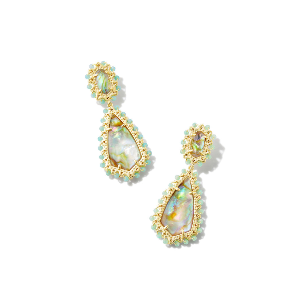 Kendra Scott Stunning Iridescent Mix Beaded Gold Camry Statement Earrings for Women