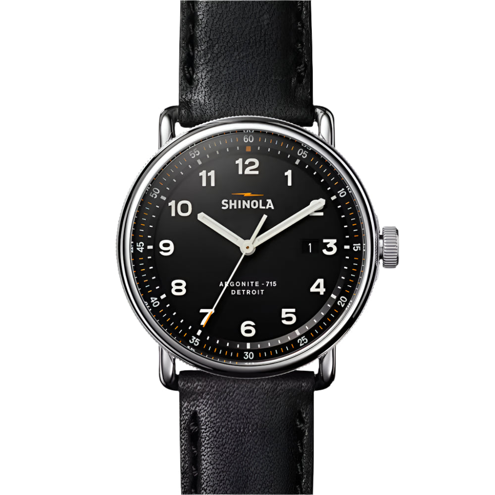 Shinola Canfield Model C56 43mm Black Leather Strap Quartz Watch