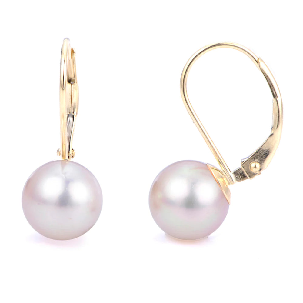 Gorgeous 14k Yellow Gold Freshwater Pearl Leverback Earrings for Elegant Jewelry Lovers