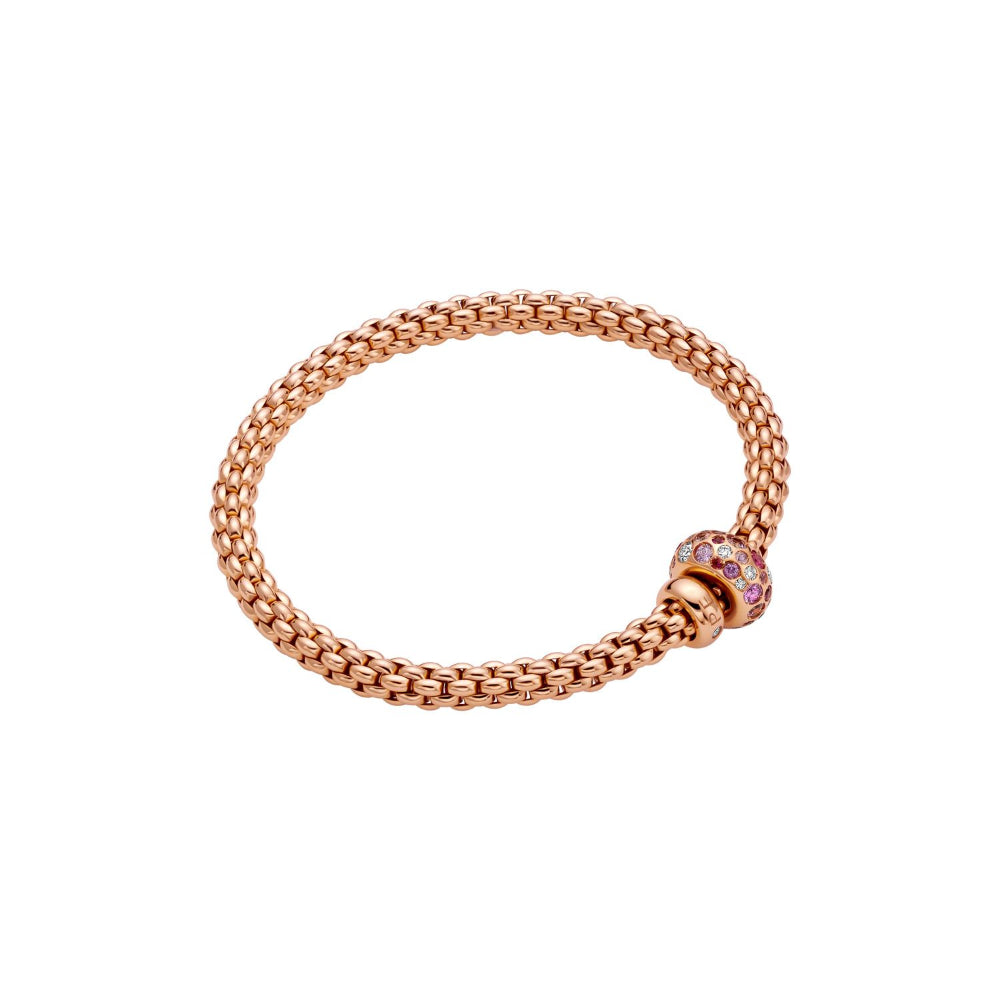 18k Rose Gold Fope Solo Flex-It Bracelet Adorned with Pink Sapphires and Diamonds