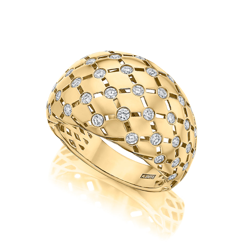 14k Gold A. Jaffe Dome Tapered Ring with 0.76 Carat G SI Diamonds