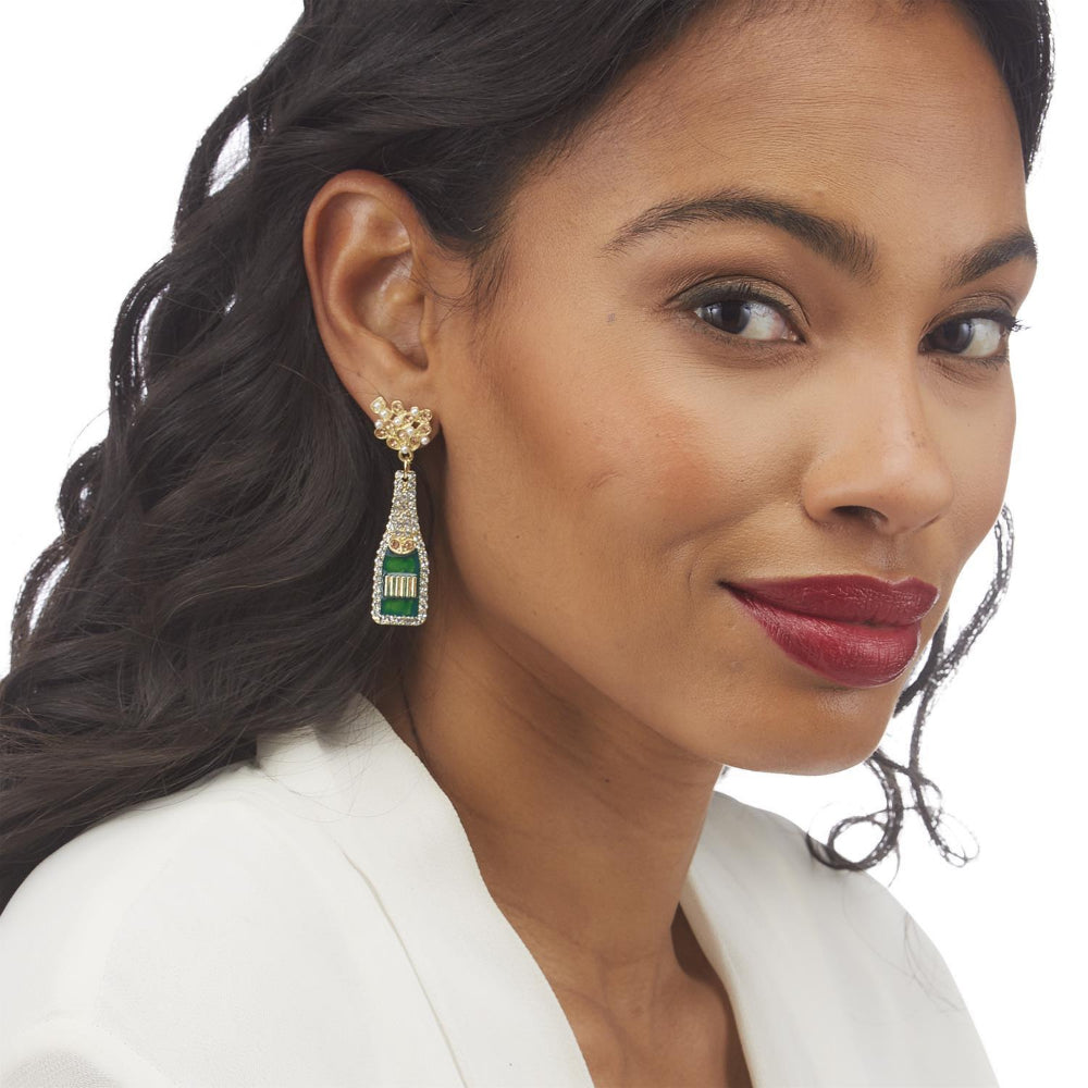 Two's Company Embellished Wine Bottle-Shaped Earrings for Holidays