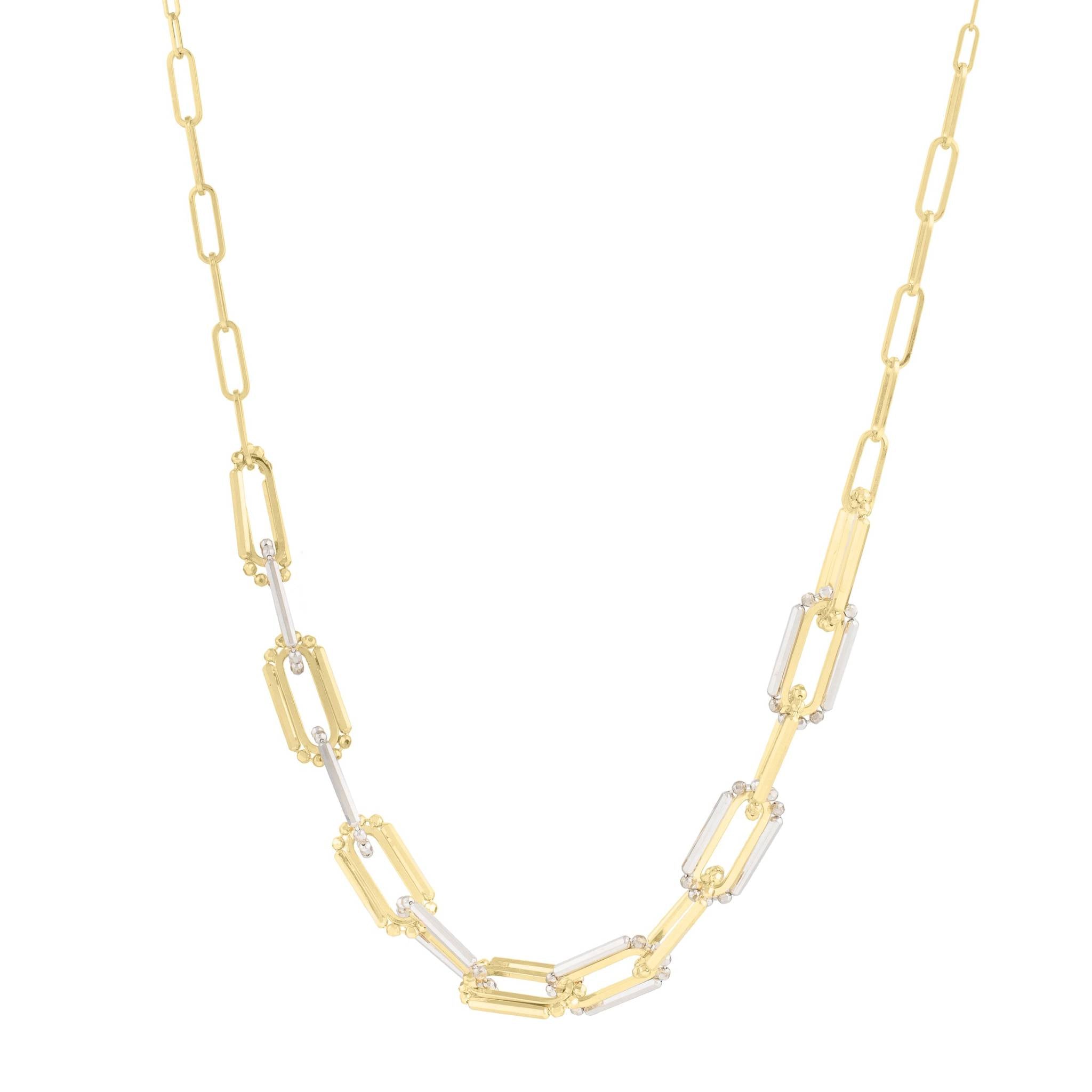 14k Two-Tone Adjustable 16 - 18 Inches Paperclip Link Gold Necklace